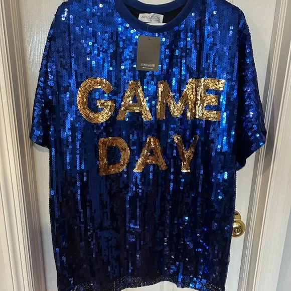 Impressions | Dresses | Blue Sequin Game Day Tshirt | Poshmark